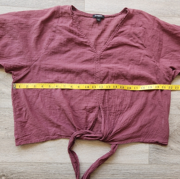 Express Terracotta Maroon Brown Top Womens Medium Lightweight Sheer Front Tie - Picture 9 of 9